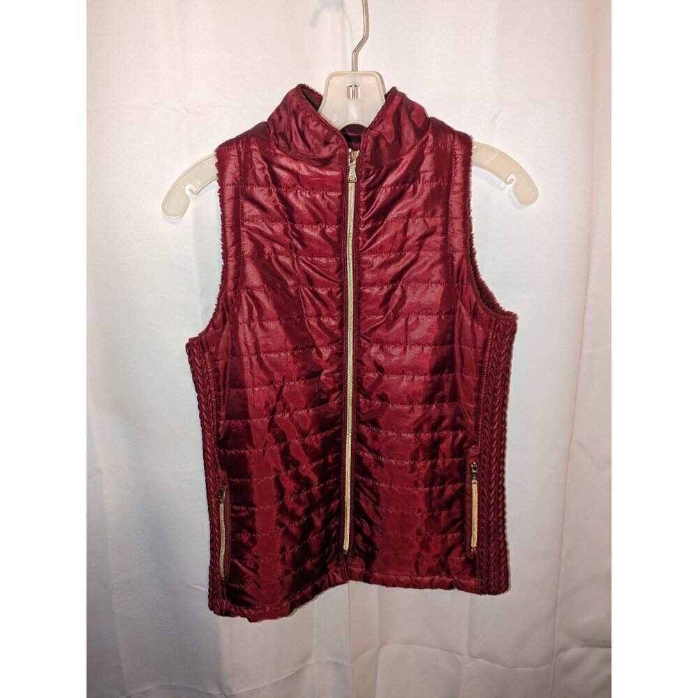 Q17 USA Maroon Women's Quilted Puffed Fake Fur Lined Vest Size Medium